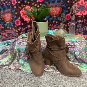 Brown Suede Ankle Booties with Cuffed Design